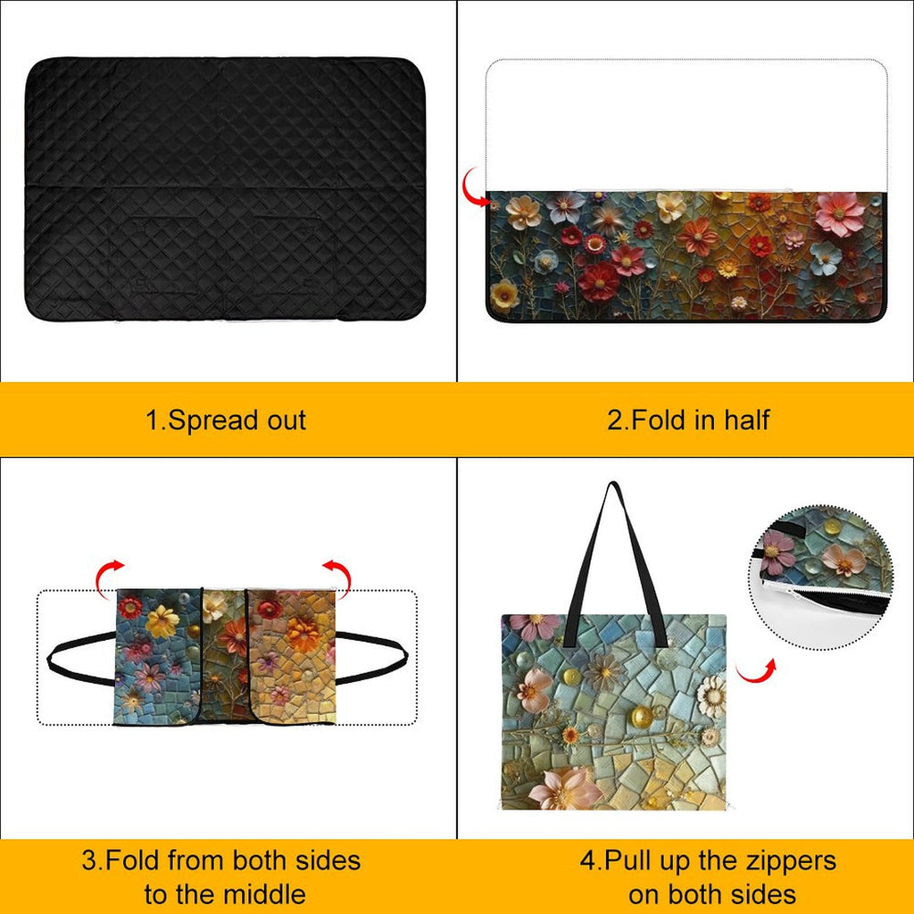 Mosaic Bloom Picnic Blanket Bag - Artful Convertible Outdoor Mat