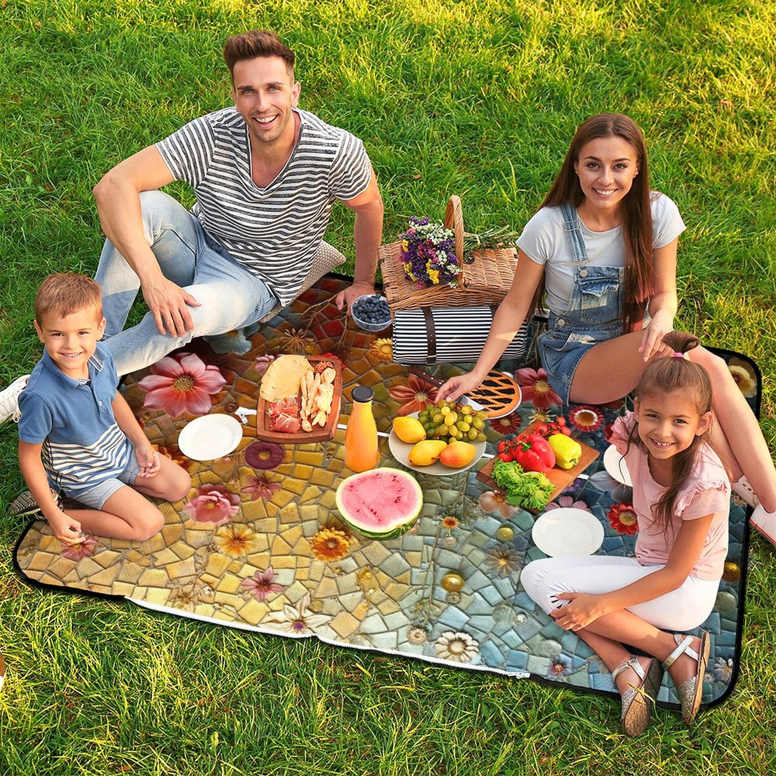 Mosaic Bloom Picnic Blanket Bag - Artful Convertible Outdoor Mat