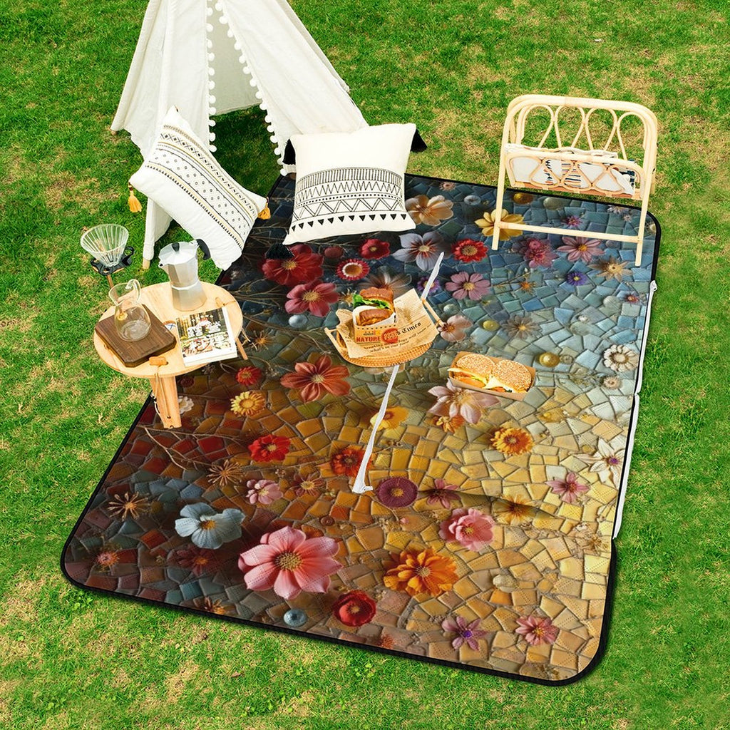 Mosaic Bloom Picnic Blanket Bag - Artful Convertible Outdoor Mat