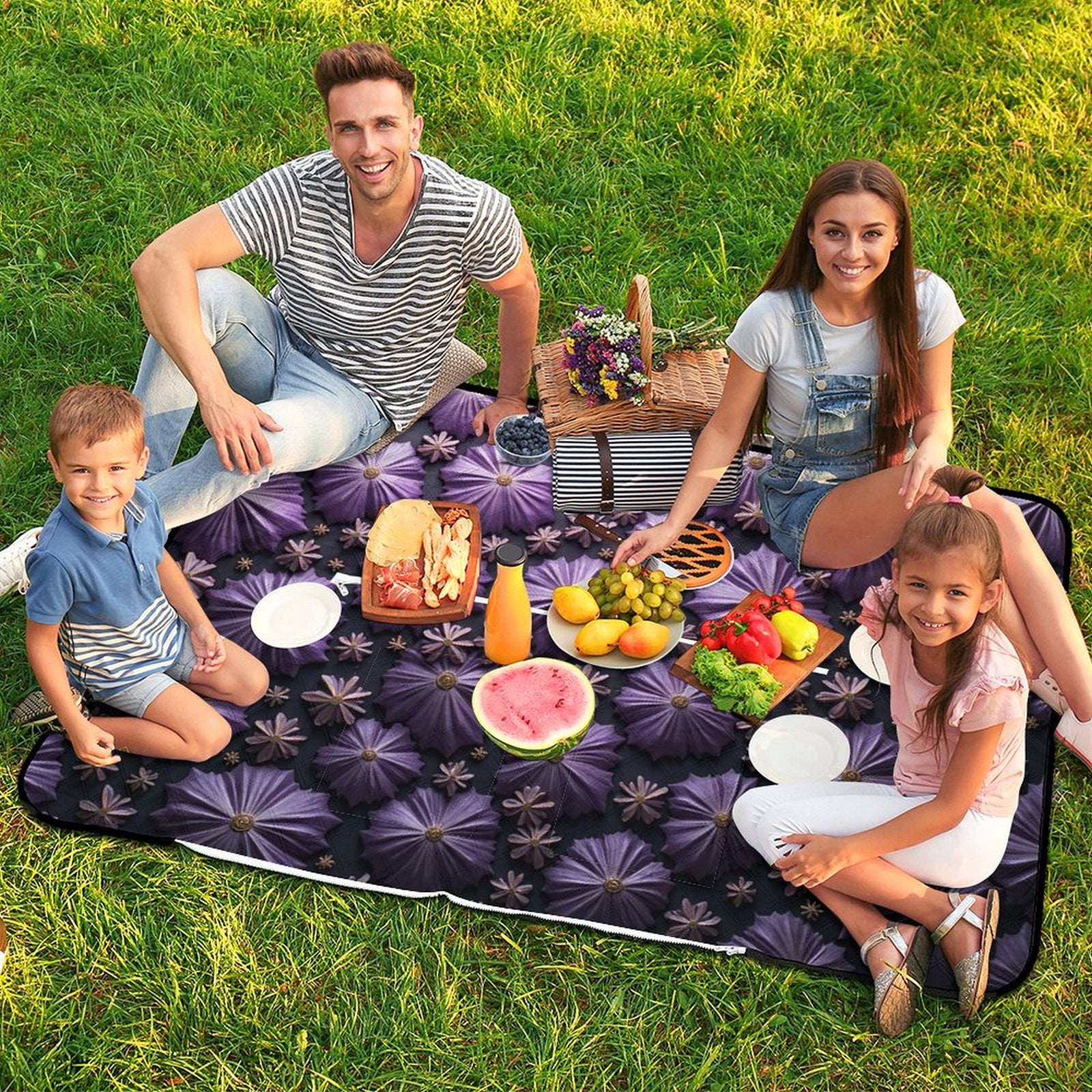 Purple Reign Picnic Blanket Bag - Elegant Floral Convertible Mat