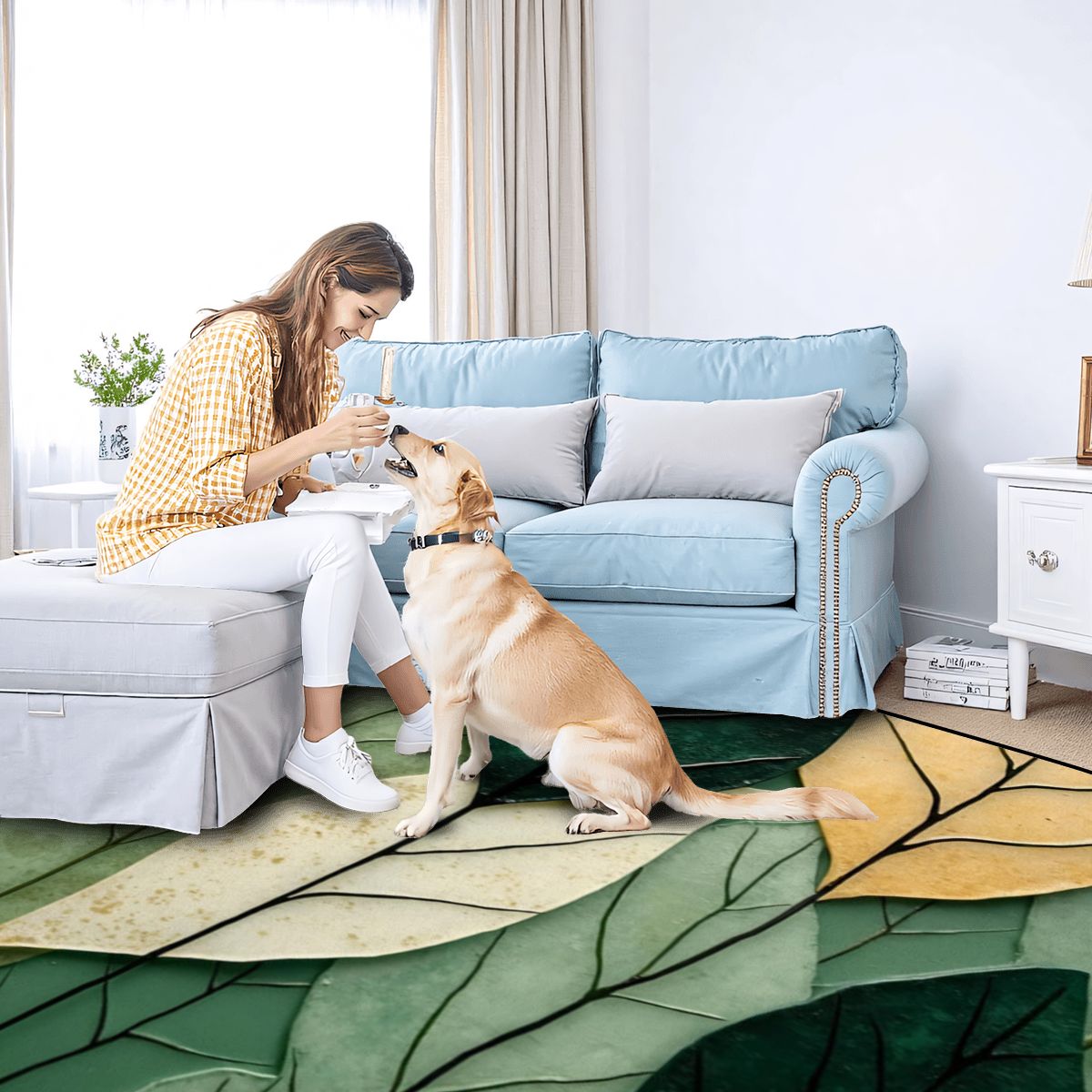 Lush Green Leaf Pattern Area Rug - Rugs & Mats - VibVie