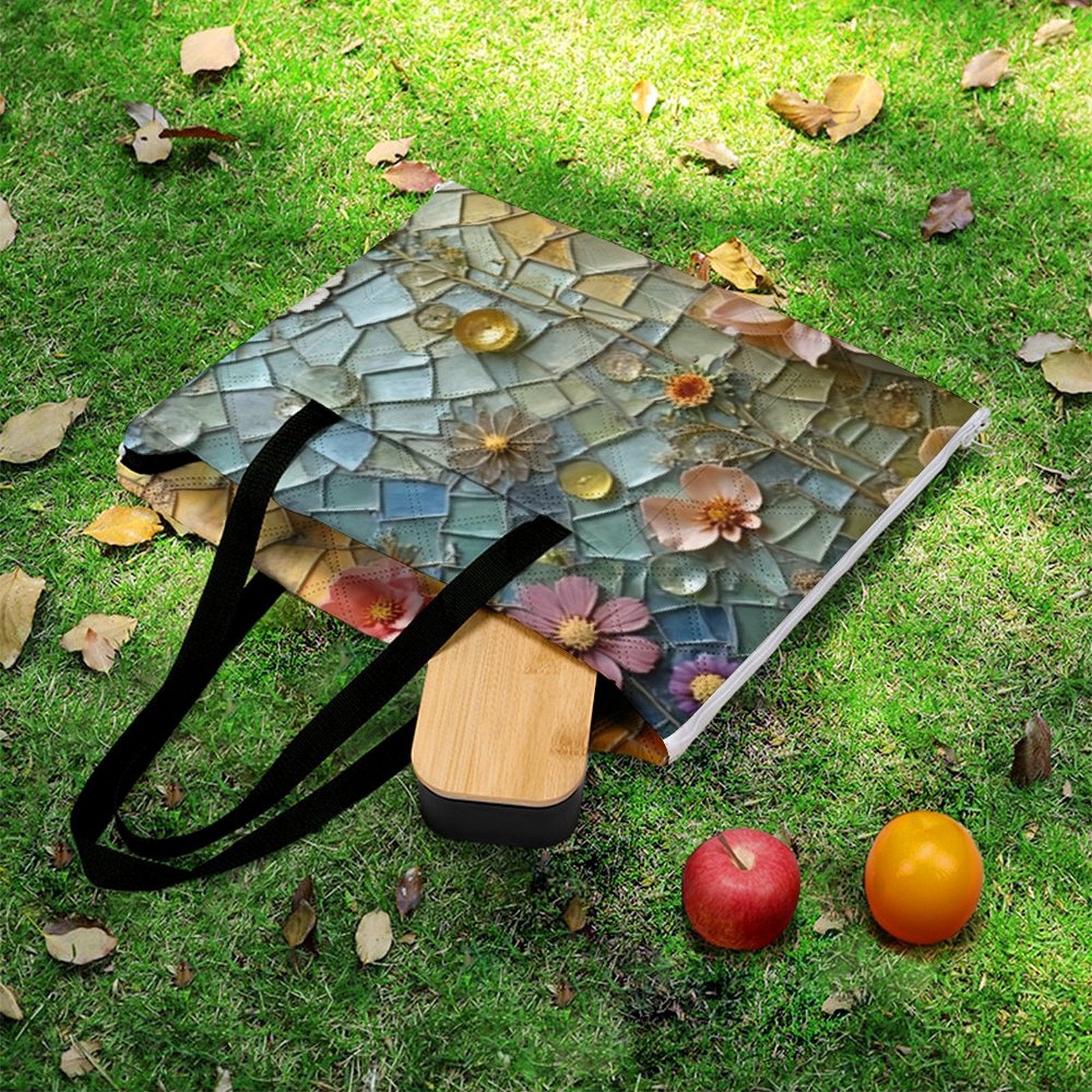 Mosaic Bloom Picnic Blanket Bag - Artful Convertible Outdoor Mat