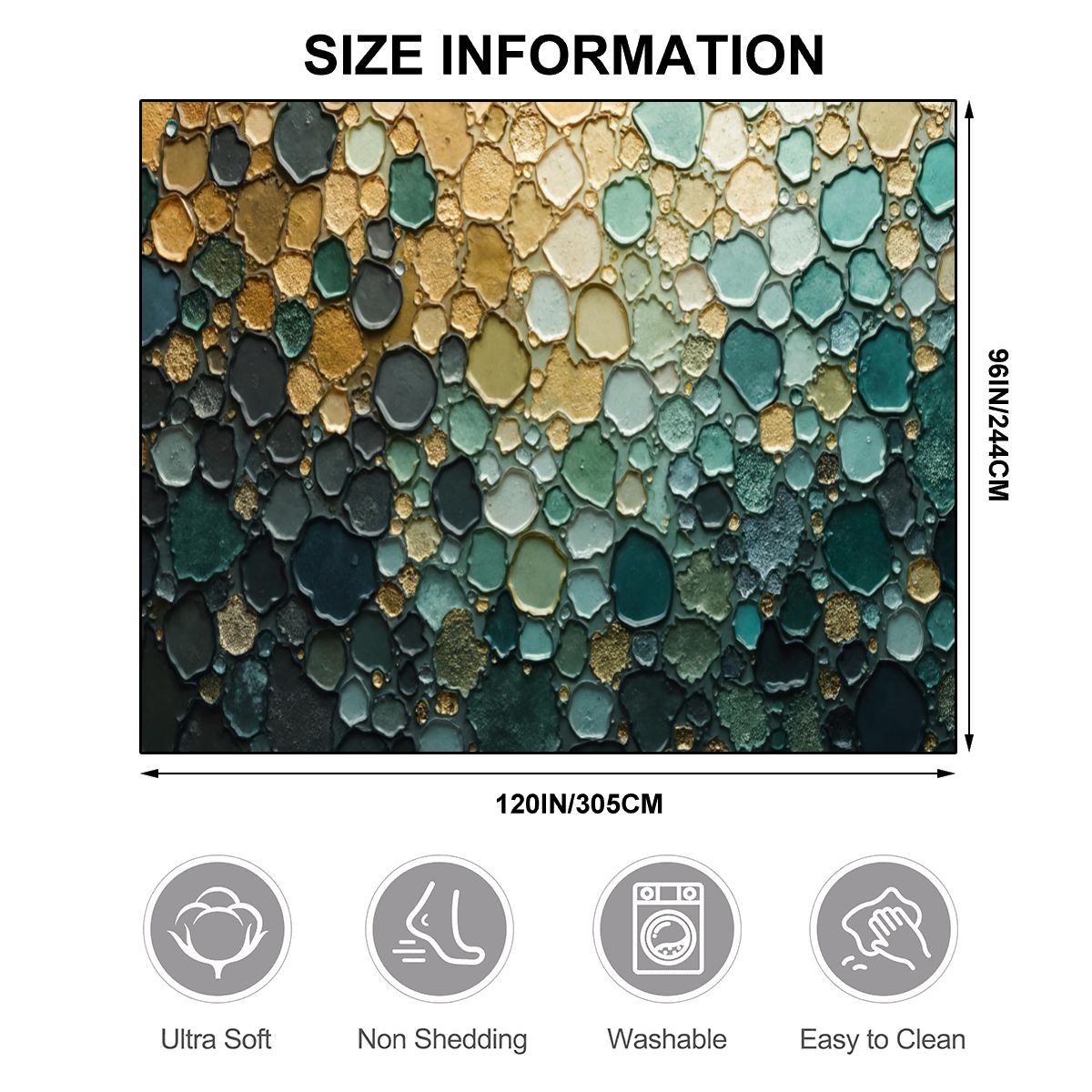 Emerald Stone River Rug - Modern Teal & Gold Accent Carpet