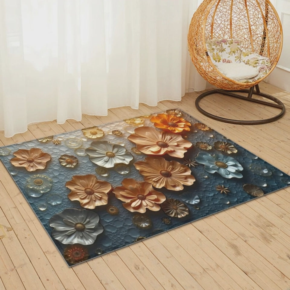 Tapis de jardin fleuri métallique - Tapis sculptural et élégant