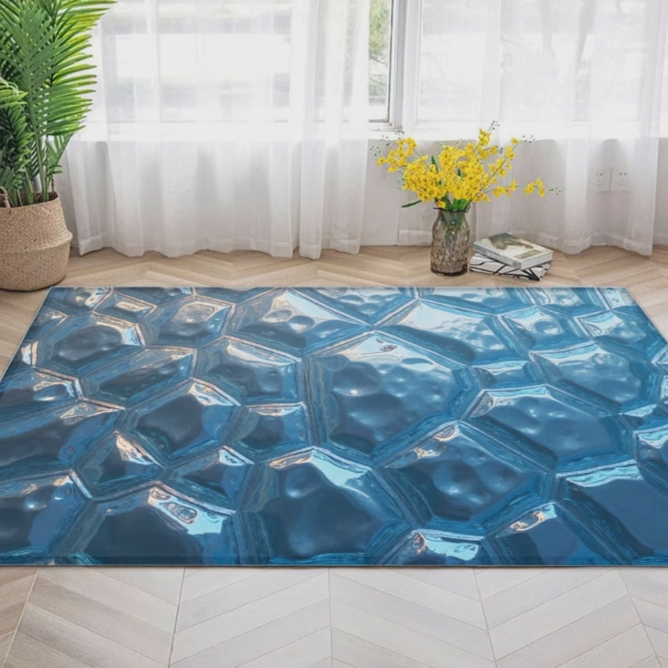 Aqua Ice Area Rug - Modern 3D Blue Design