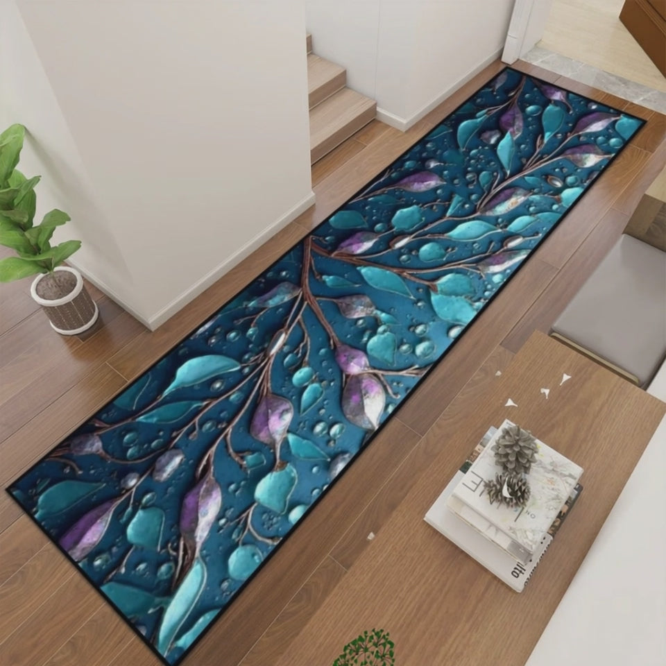 Alfombra de pasillo con hojas místicas: moderna alfombra botánica para pasillo